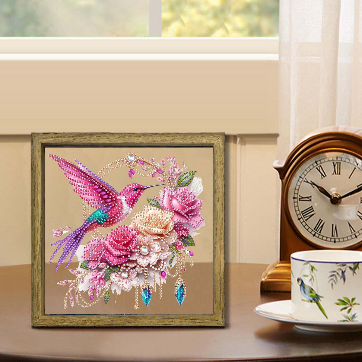 Bird DIY Special Shape Double sided Print Clear Diamond Art Kit Wooden Framed Diamond Painting Kit(22x22cm)