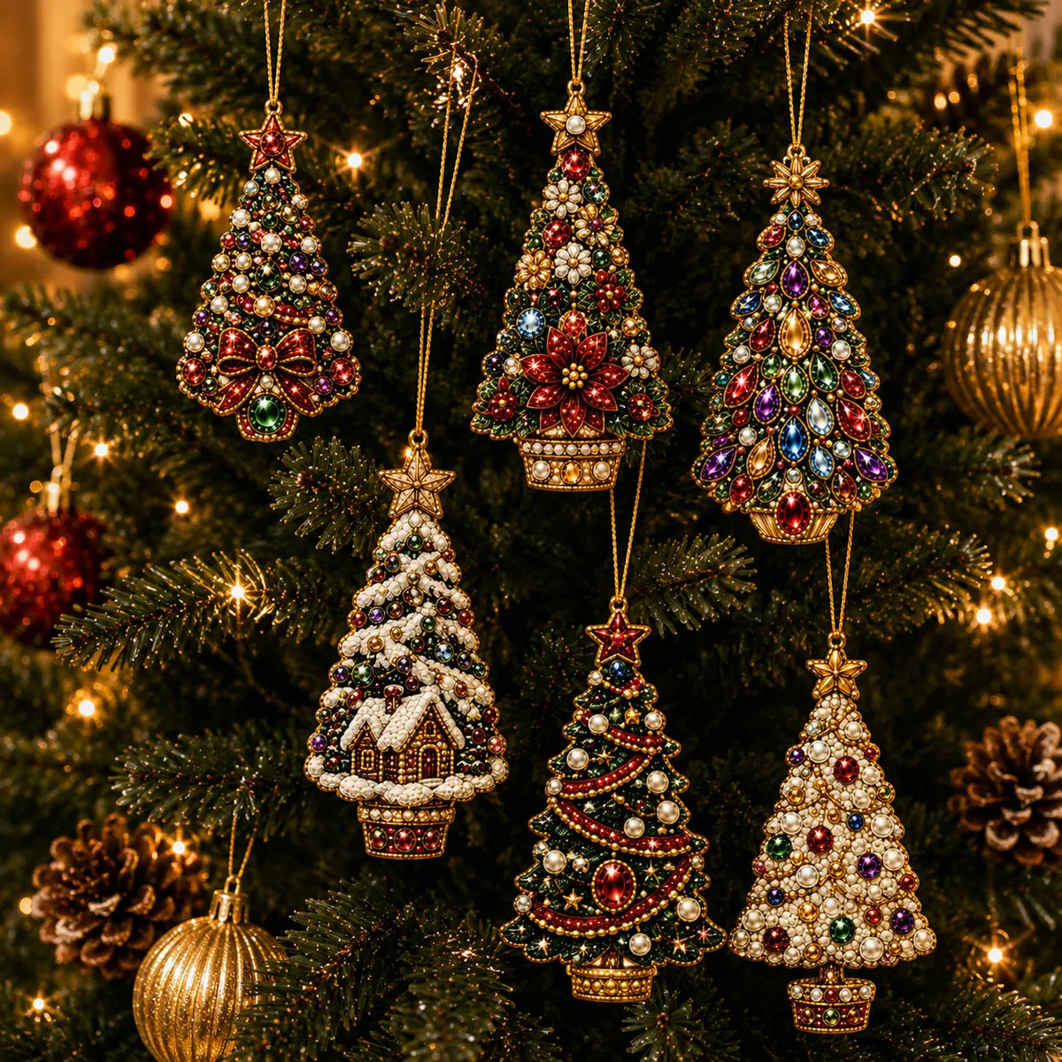 10Pcs Diamond Painting Acrylic Christmas Tree Ornament for Decorations