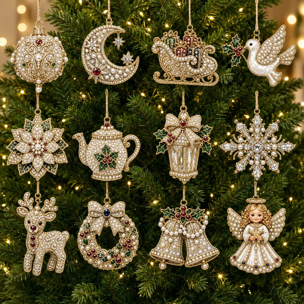 12Pcs Diamond Painting Single-sided PET White Chrismas Tree Ornament for Decorations