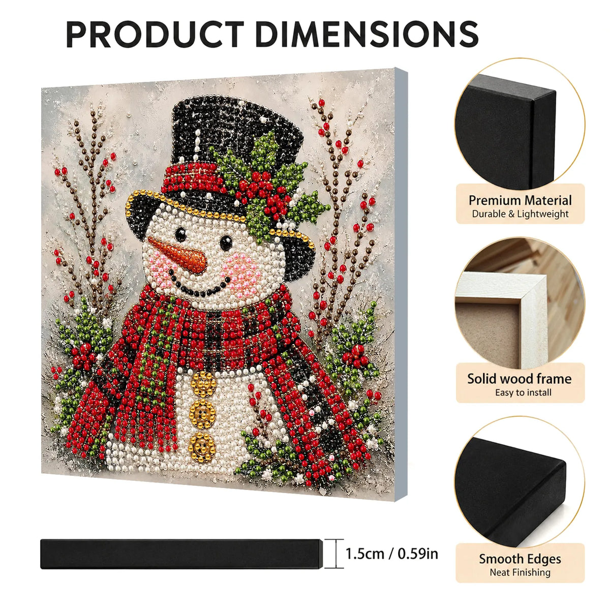 DIY Pearl Painting Christmas Snowman with Frame(20x20cm)