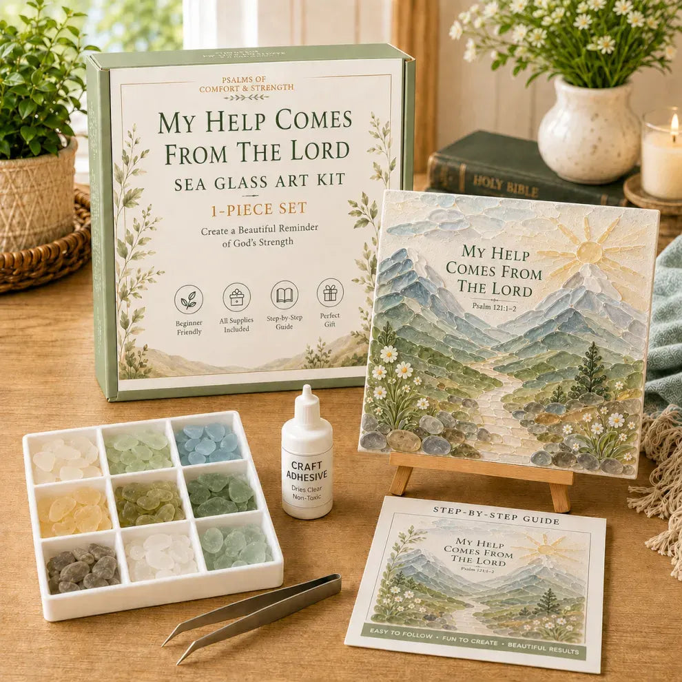 🏔️✨ DIY My Help Comes From The Lord Sea Glass Art Kit