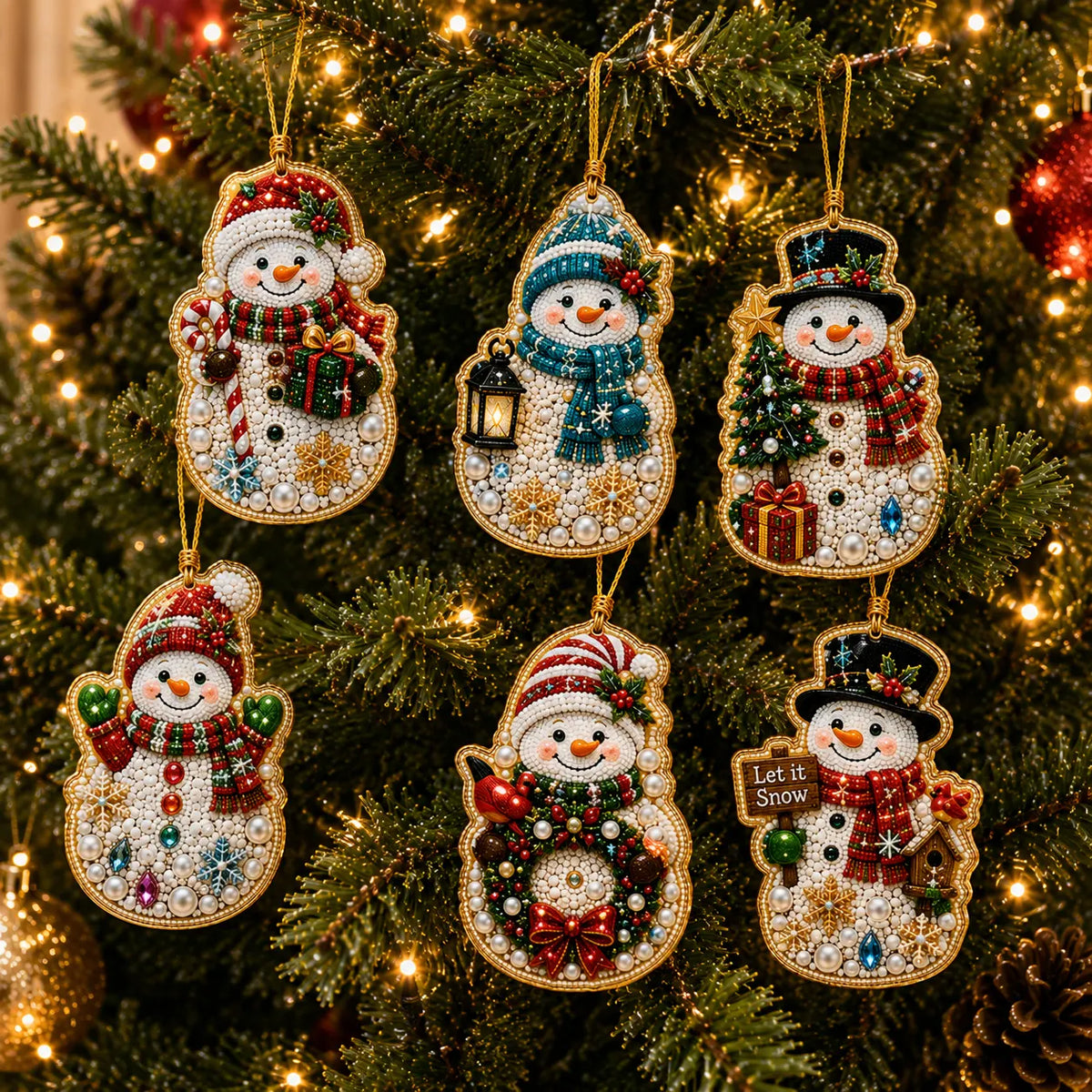 10Pcs Diamond Painting Acrylic Snowman Christmas Tree Ornament for Decorations