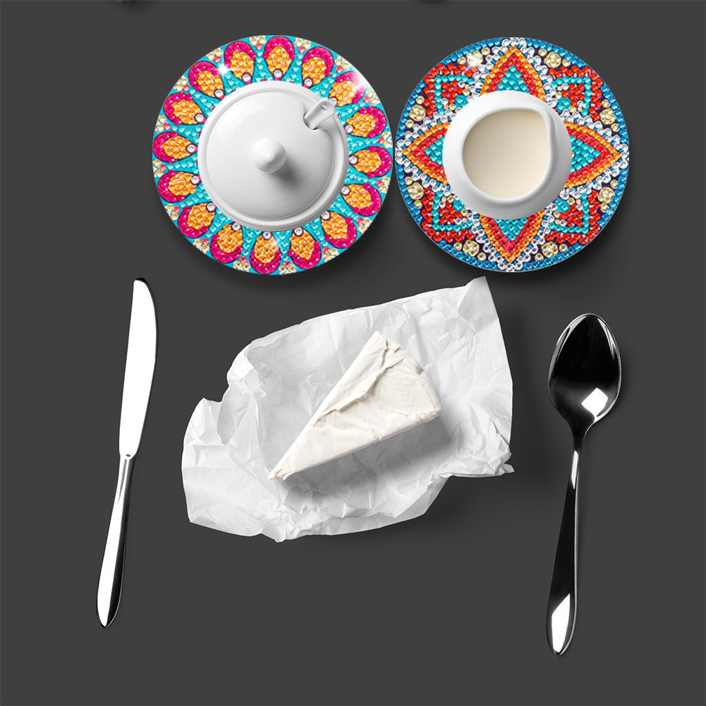 8pcs DIY Anti Slip Mandala Coasters Stackable Creative for Tabletop Protection