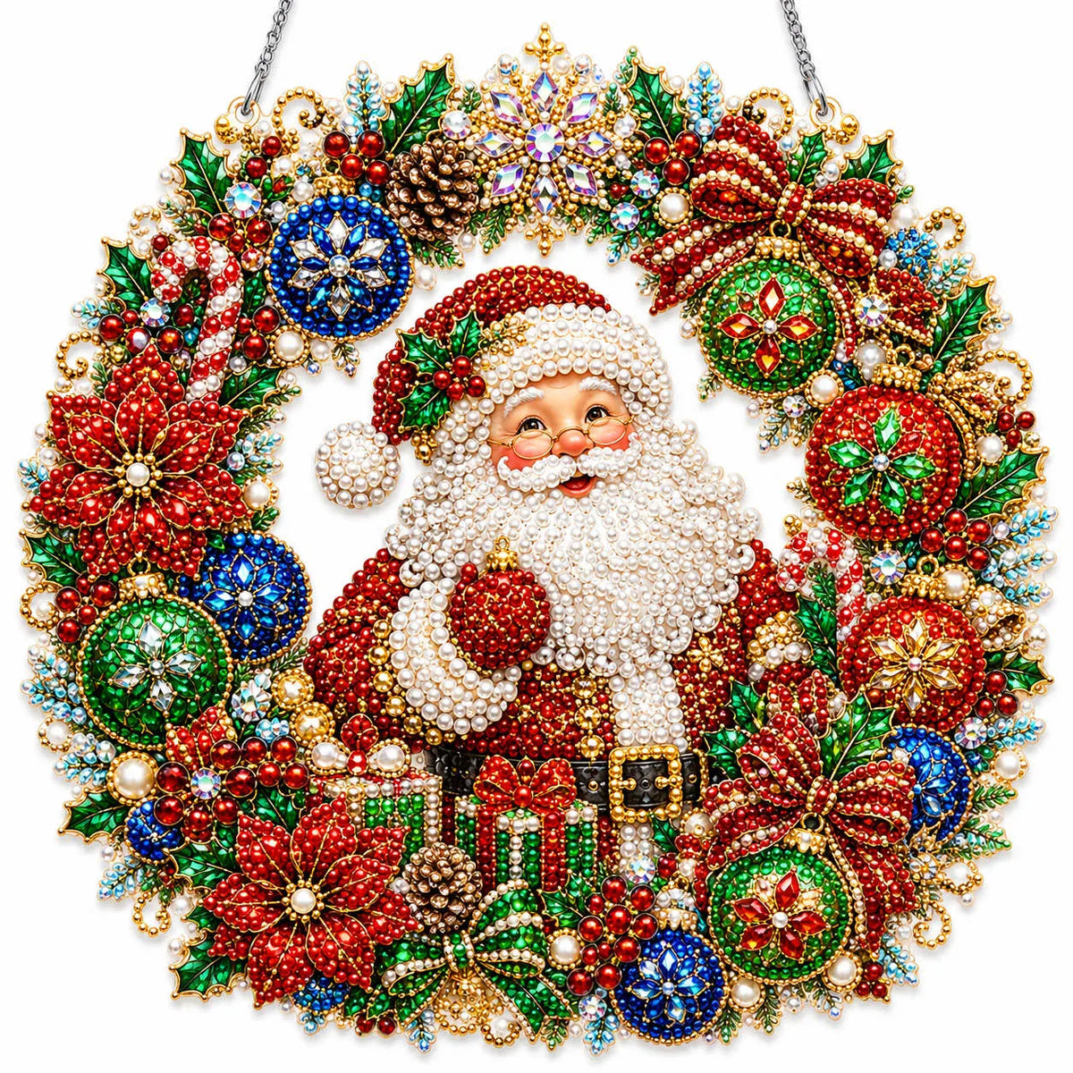 Diamond Painting Acrylic Christmas Santa Claus Wreath Pendant For Home Wall, Door & Window Decoration