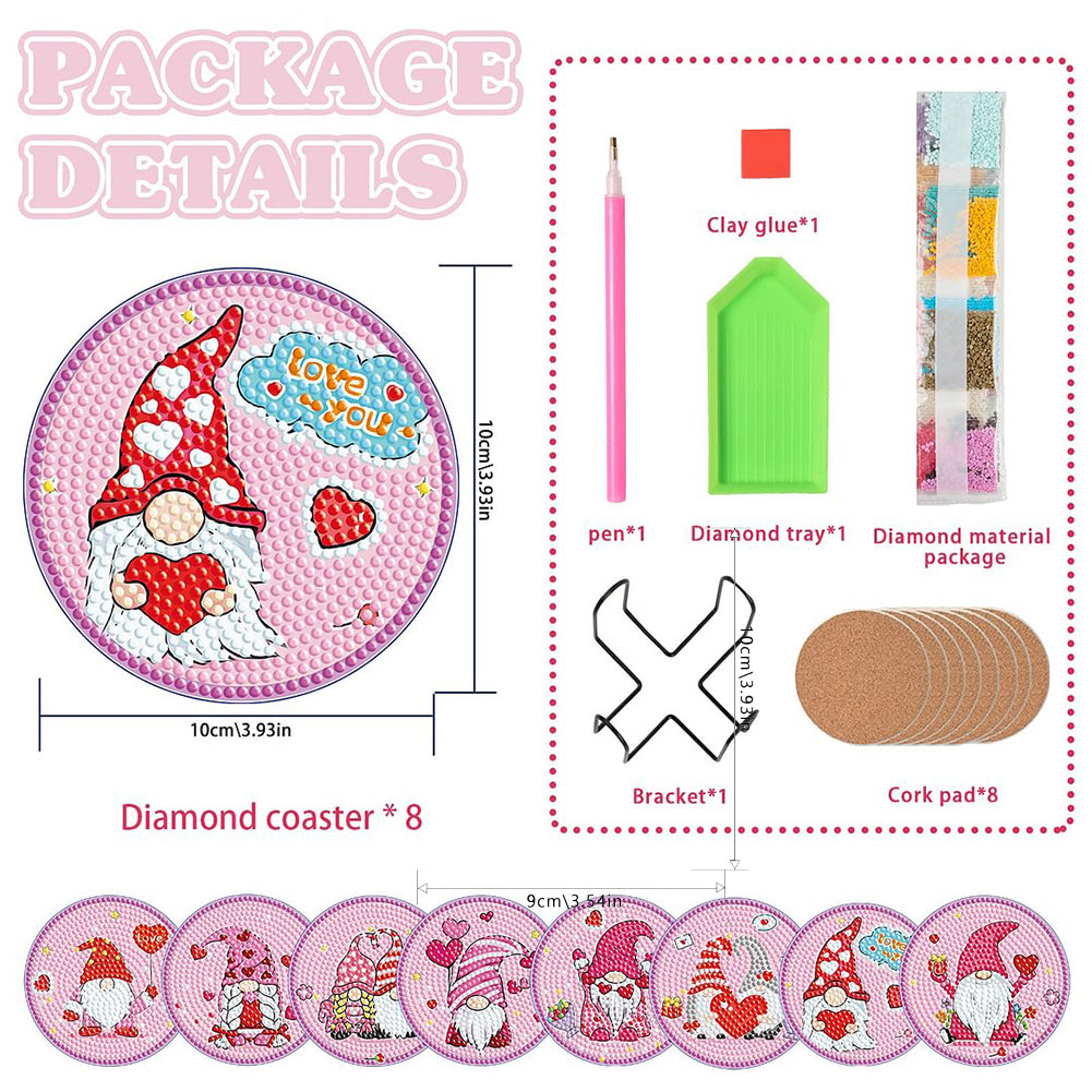 8PCS DIY Diamond Painting Art Acrylic Coaster Kit (Pink Gnome)