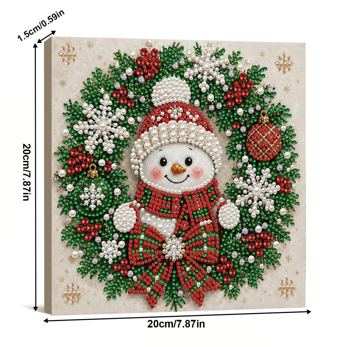 DIY Pearl Painting Christmas Snowman with Frame(20x20cm)