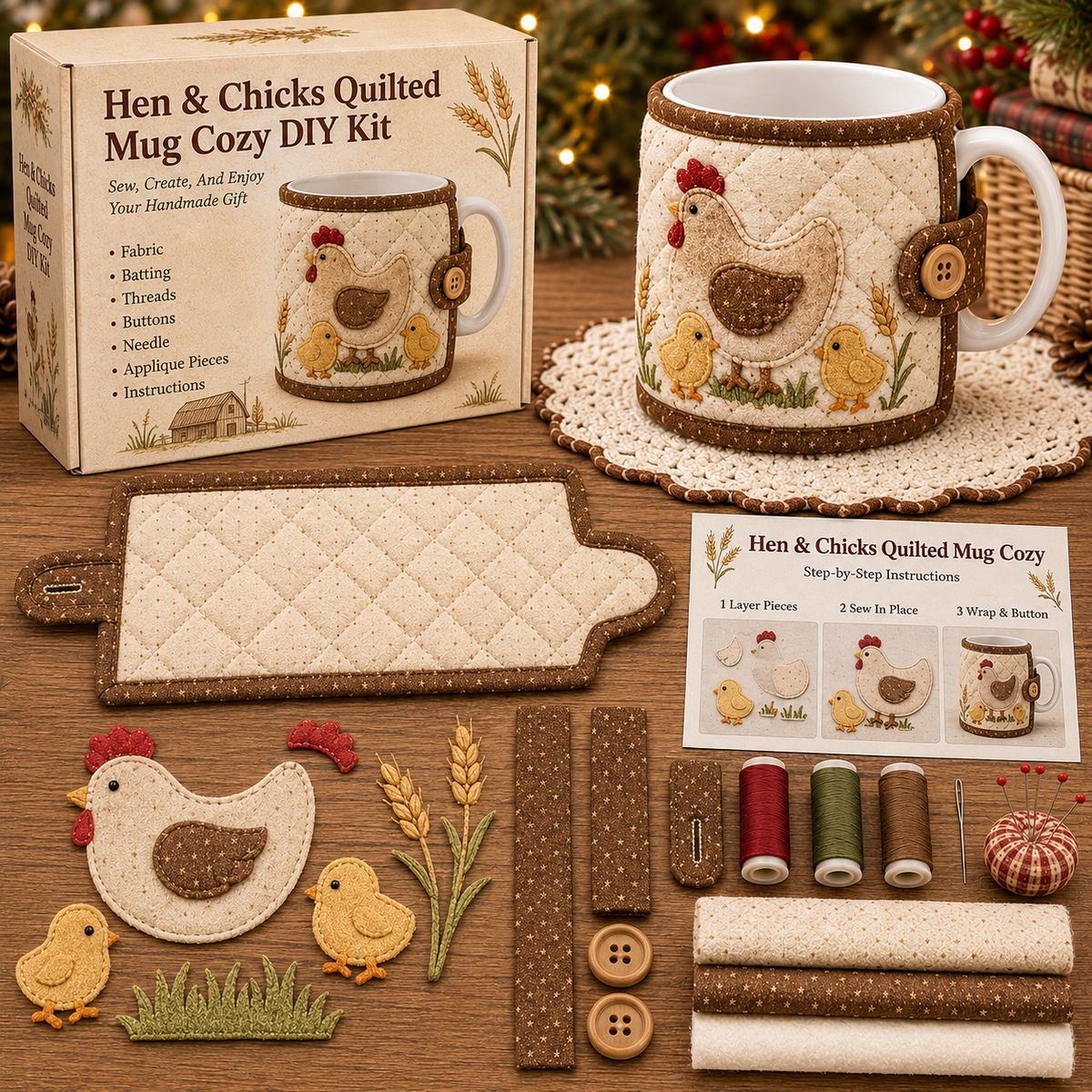 🐔 Hen & Chicks Farmhouse Friends Mug Cozy Sewing Kit