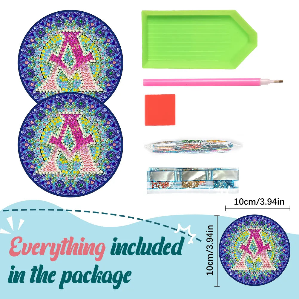 2pcs/set DIY Diamond Painting Special Shape Acrylic Alphabet Coaster Kit