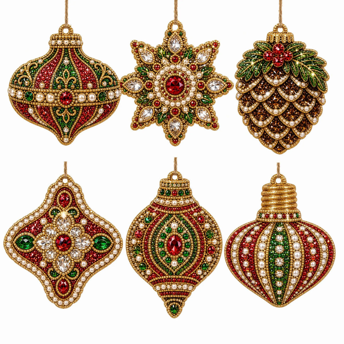 6Pcs Diamond Painting Acrylic Single-sided Luxury Pearl Baubles Pendant Christmas Tree Ornament Decoration