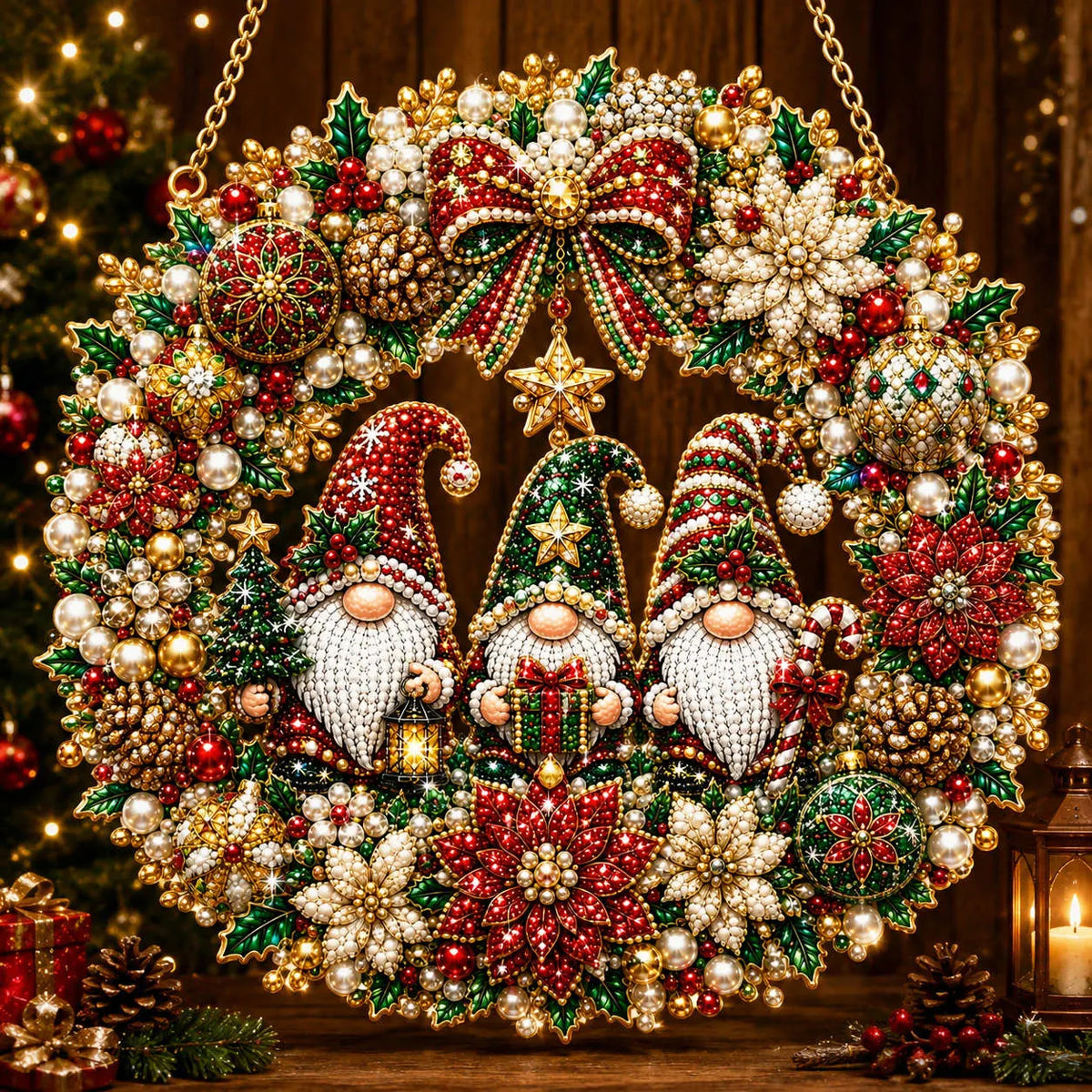 Diamond Painting Acrylic Christmas Goblin Wreath Pendant For Home Wall, Door & Window Decoration