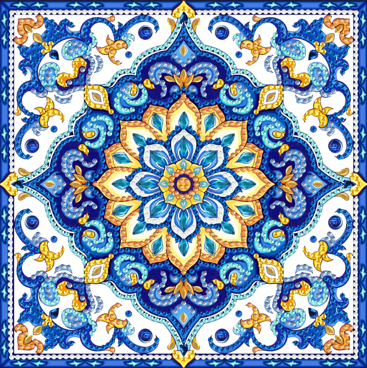 Mandala DIY Special Shape Double sided Print Clear Diamond Art Kit Wooden Framed Diamond Painting Kit(22x22cm)
