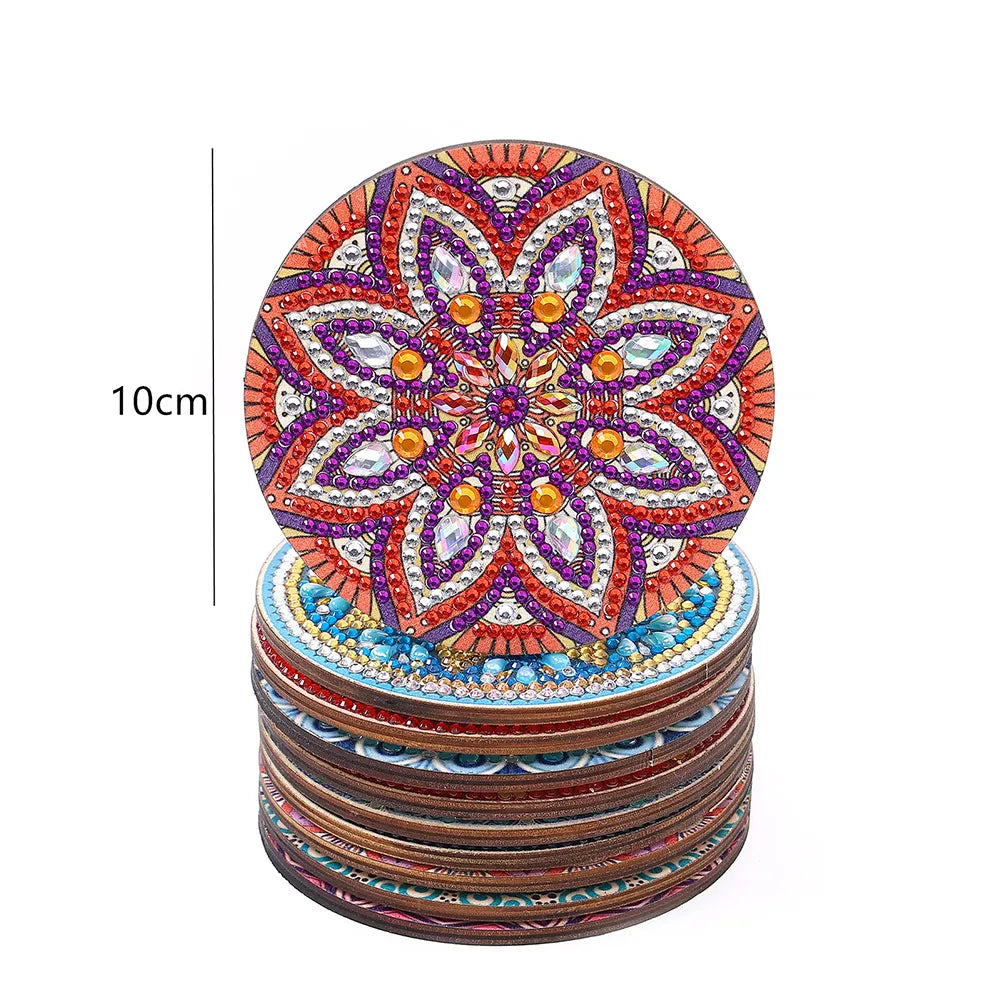 10pcs DIY Coaster Diamond Painting Cup Cushion with Rack Crafts Kits