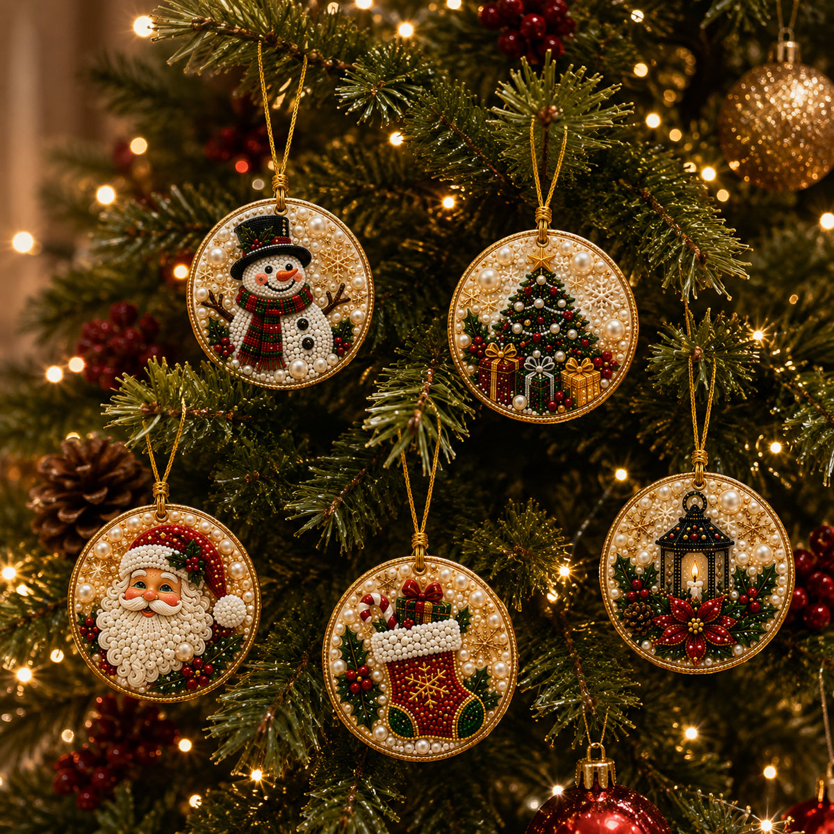 10Pcs Diamond Painting Acrylic Gnome Christmas Tree Ornament for Decorations