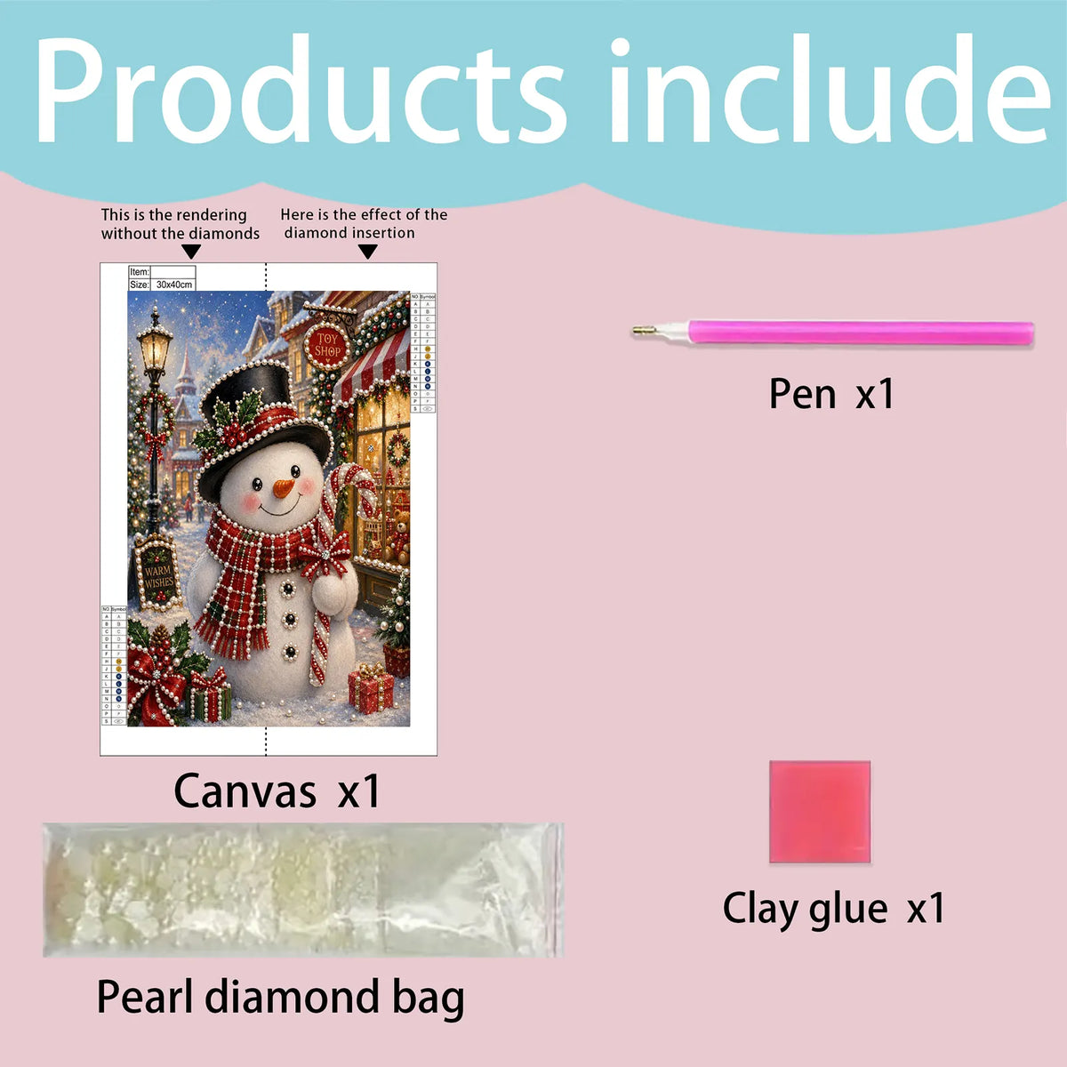 Diamond Painting-DIY Sparkling Special Shaped Pearl Drill Christmas Snowman(30x40cm)