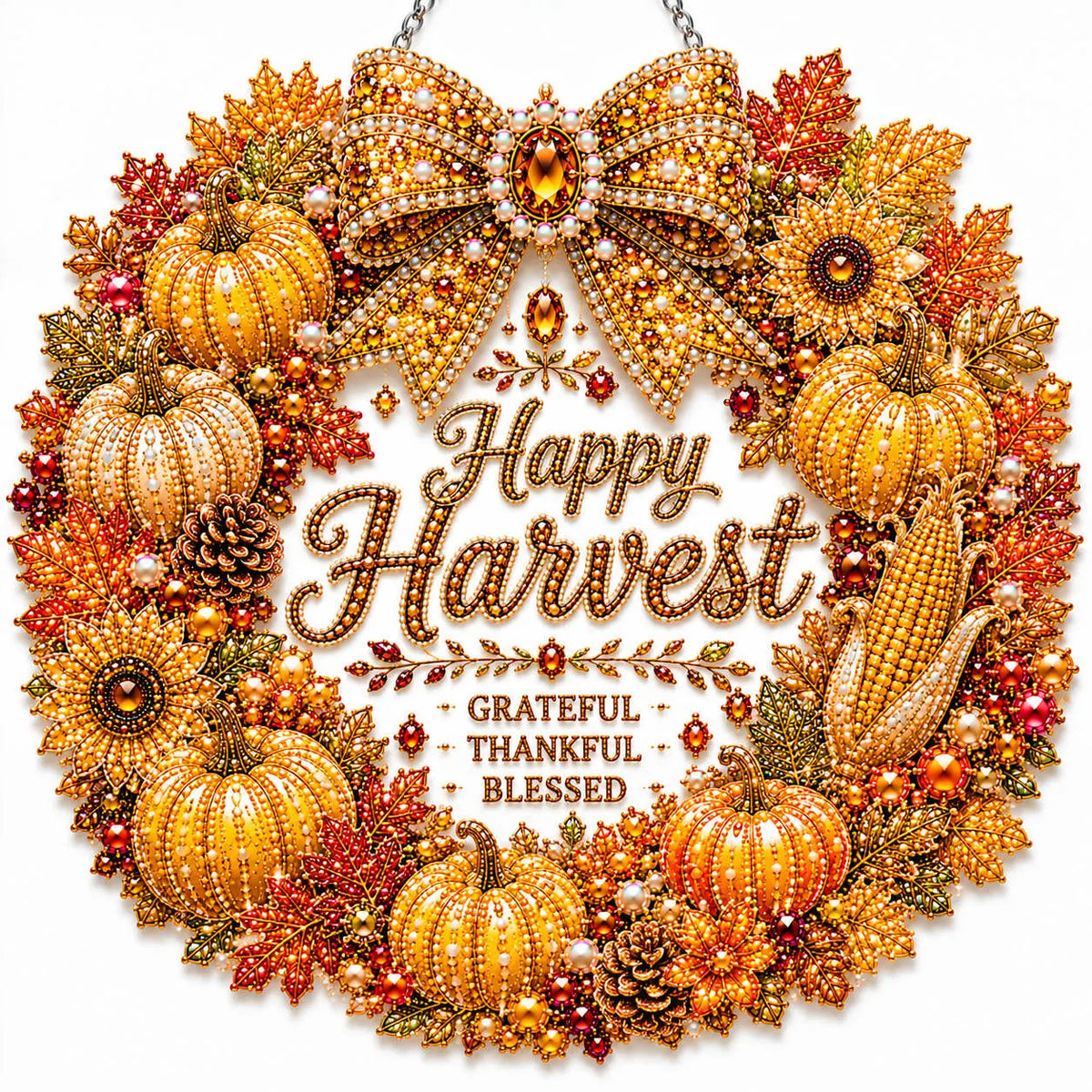 Diamond Painting Acrylic Happy Autumn Wreath Pendant For Home Wall, Door & Window Decoration