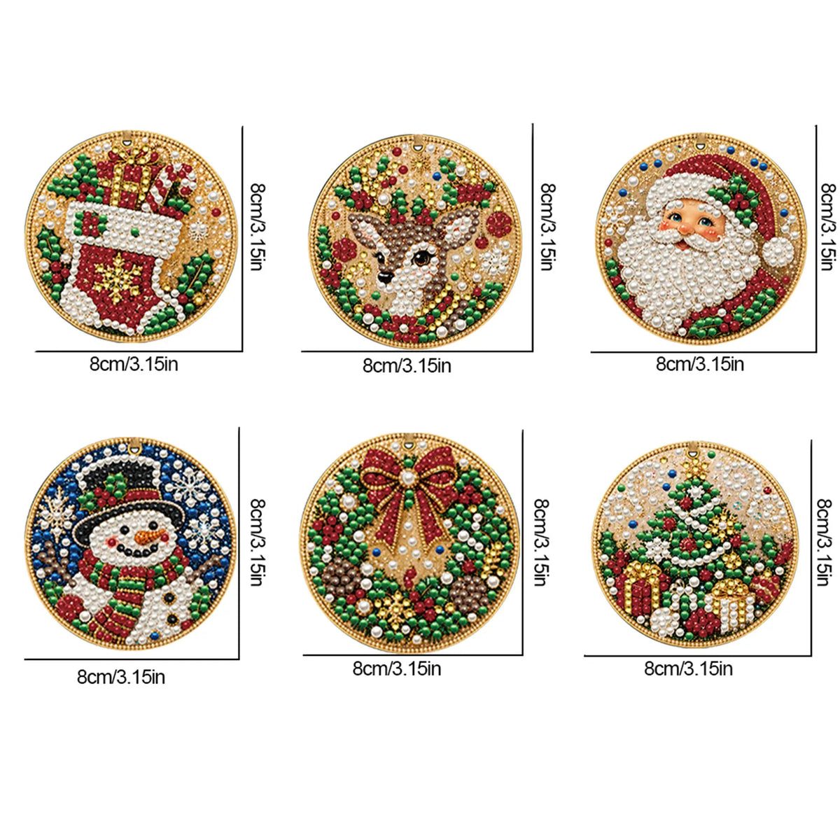 6Pcs Diamond Painting Wooden Snowman Christmas Tree Hanging Ornaments for Decorations