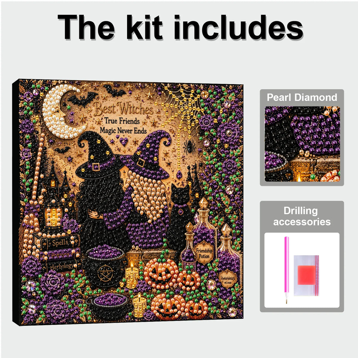 DIY Pearl Painting Halloween Witch with Frame(20x20cm)