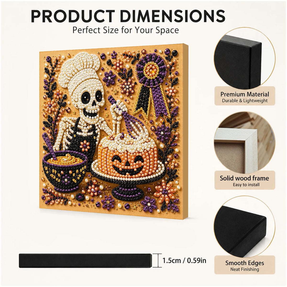DIY Pearl Painting Halloween Cuisine with Frame(20x20cm)