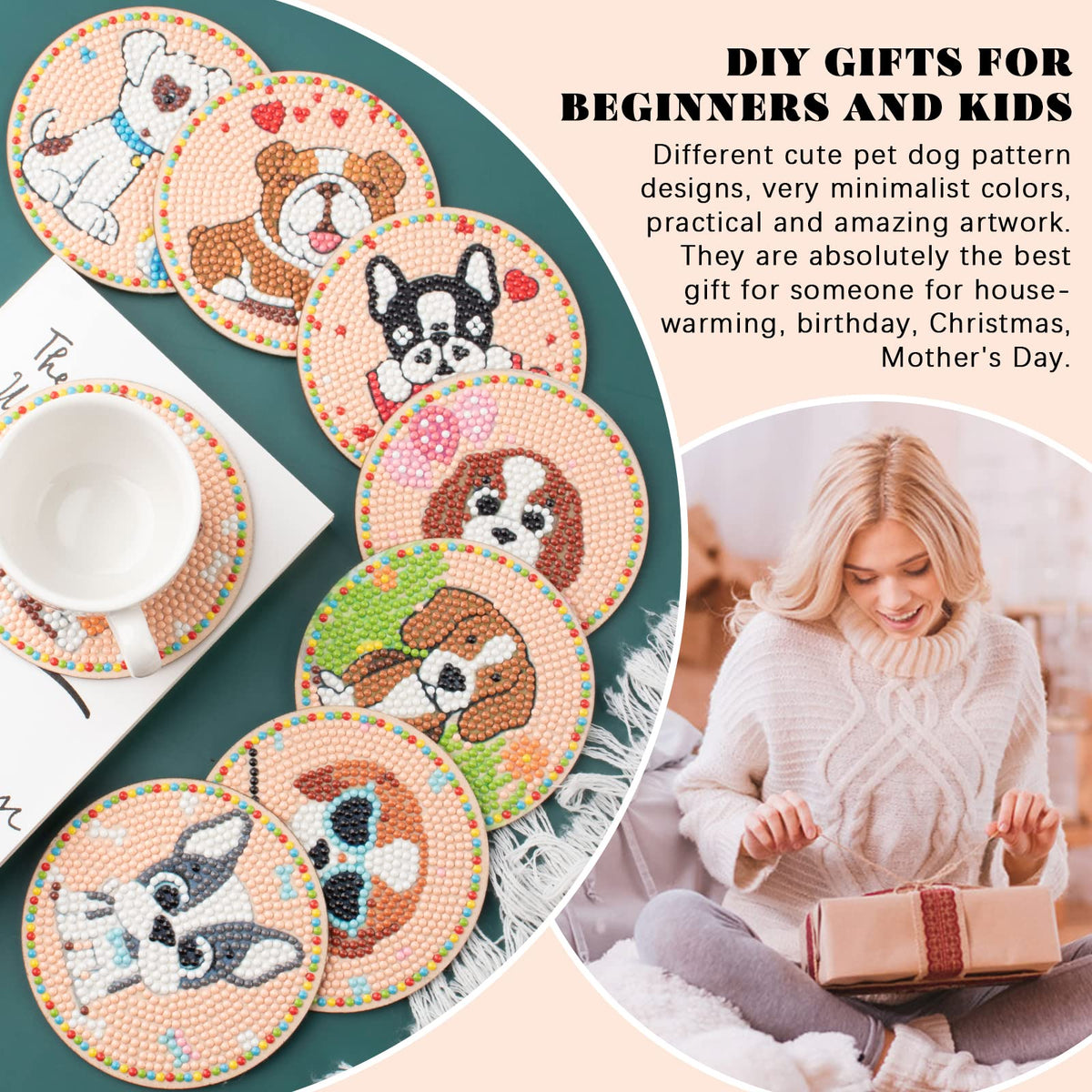 8PCS Special Shape Diamond Painting Coasters Kits (Puppy)