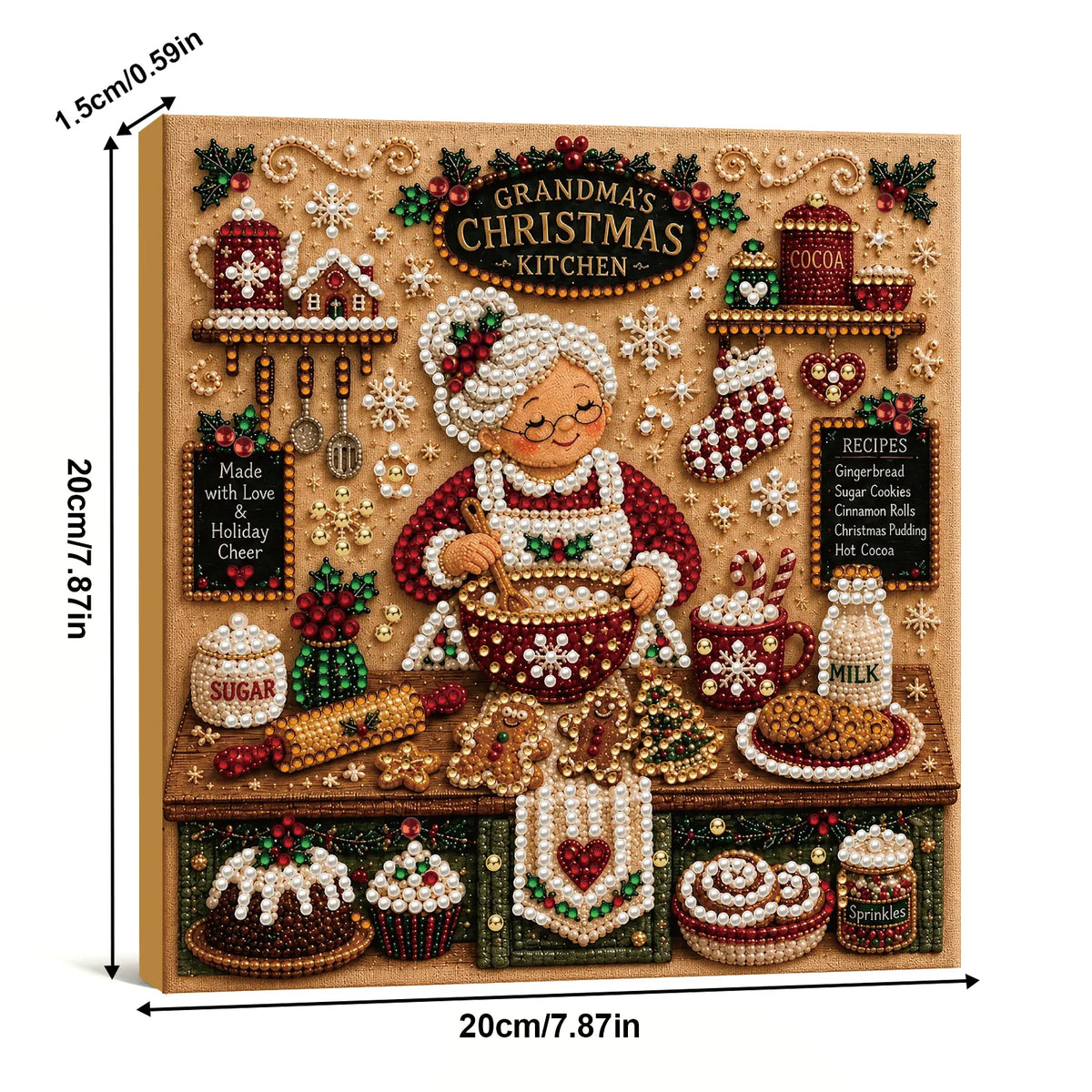 DIY Pearl Painting Xmas Kitchen with Frame(20x20cm)
