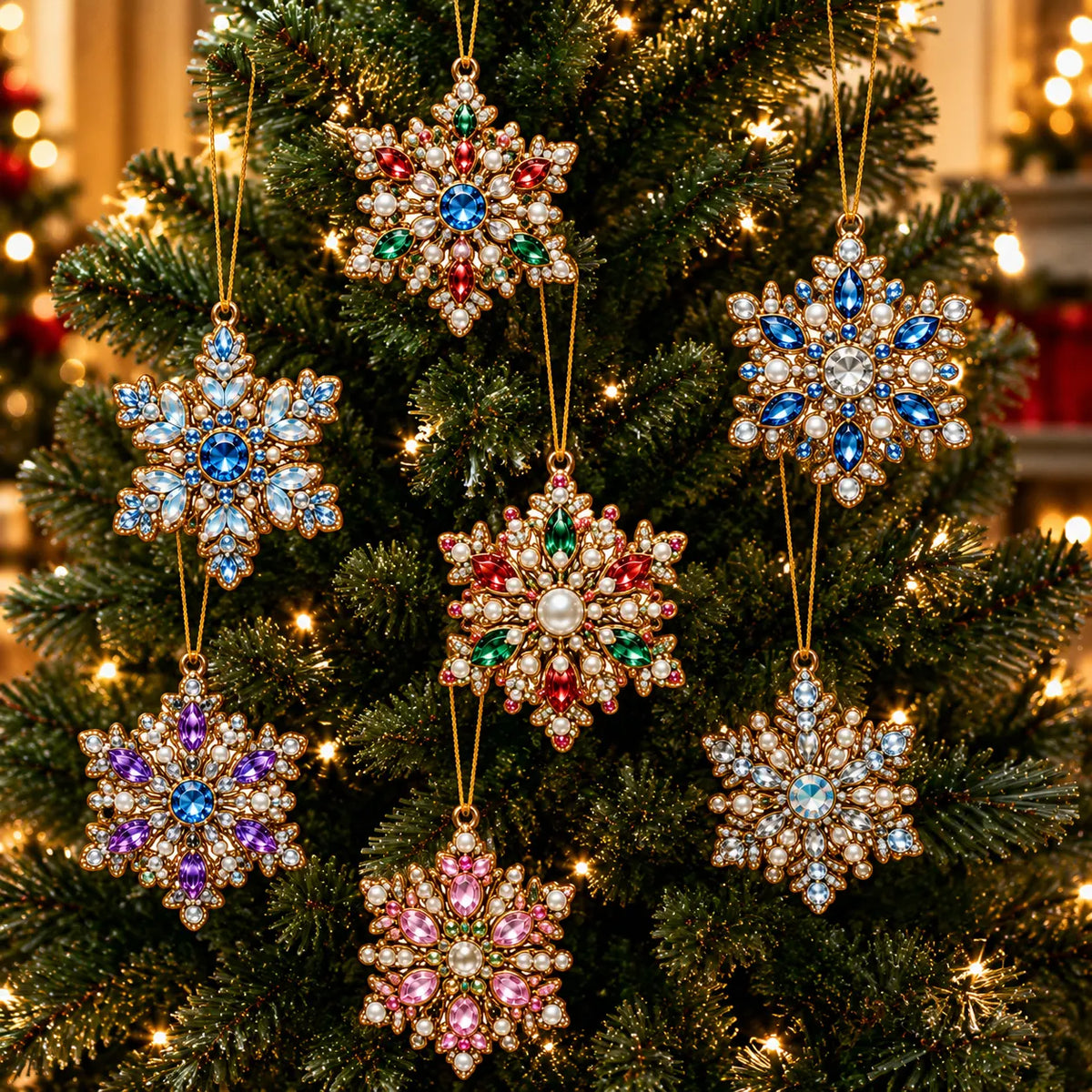10Pcs Diamond Painting Acrylic Snowflake Christmas Tree Ornament for Decorations