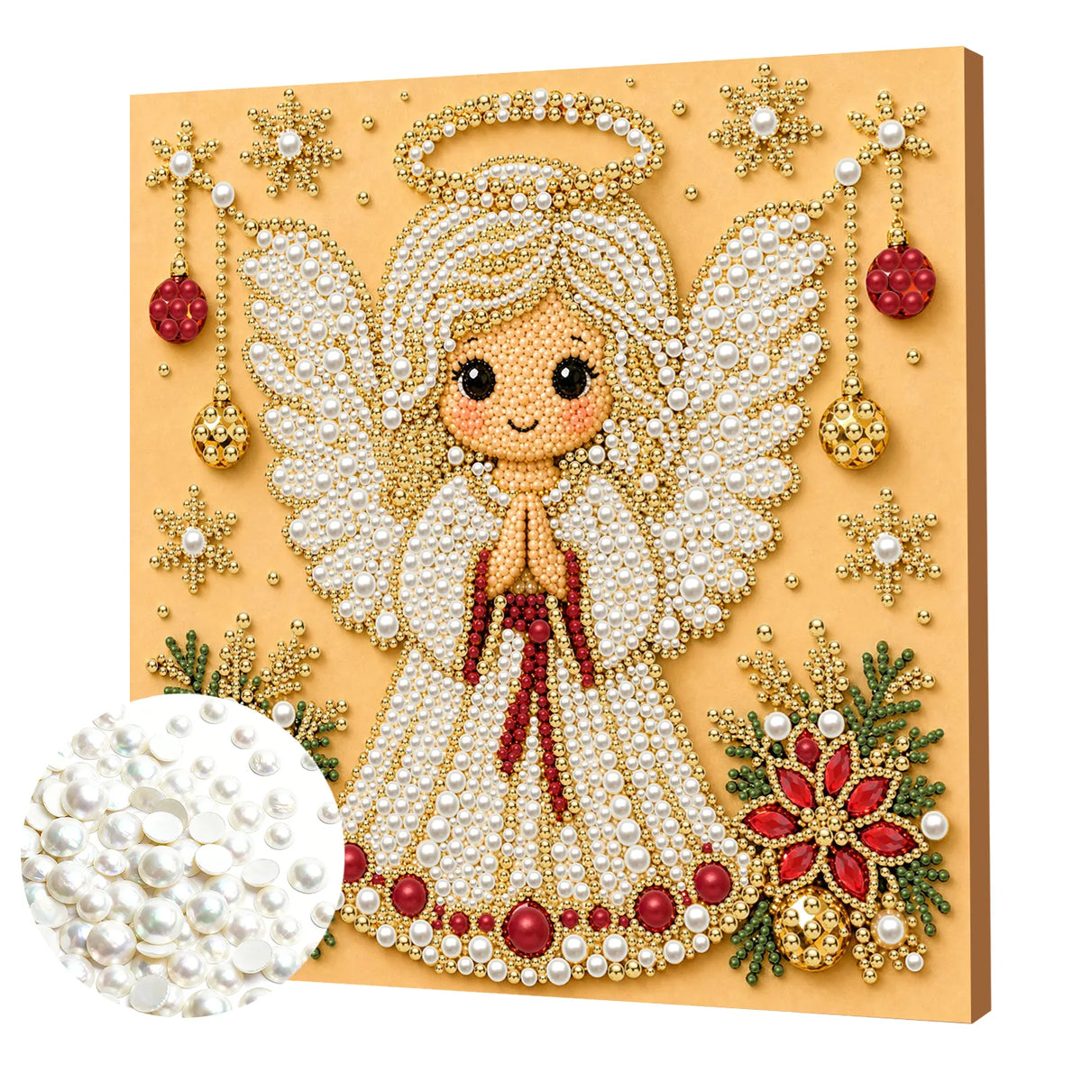 DIY Pearl Painting Christmas Angel with Frame(20x20cm)