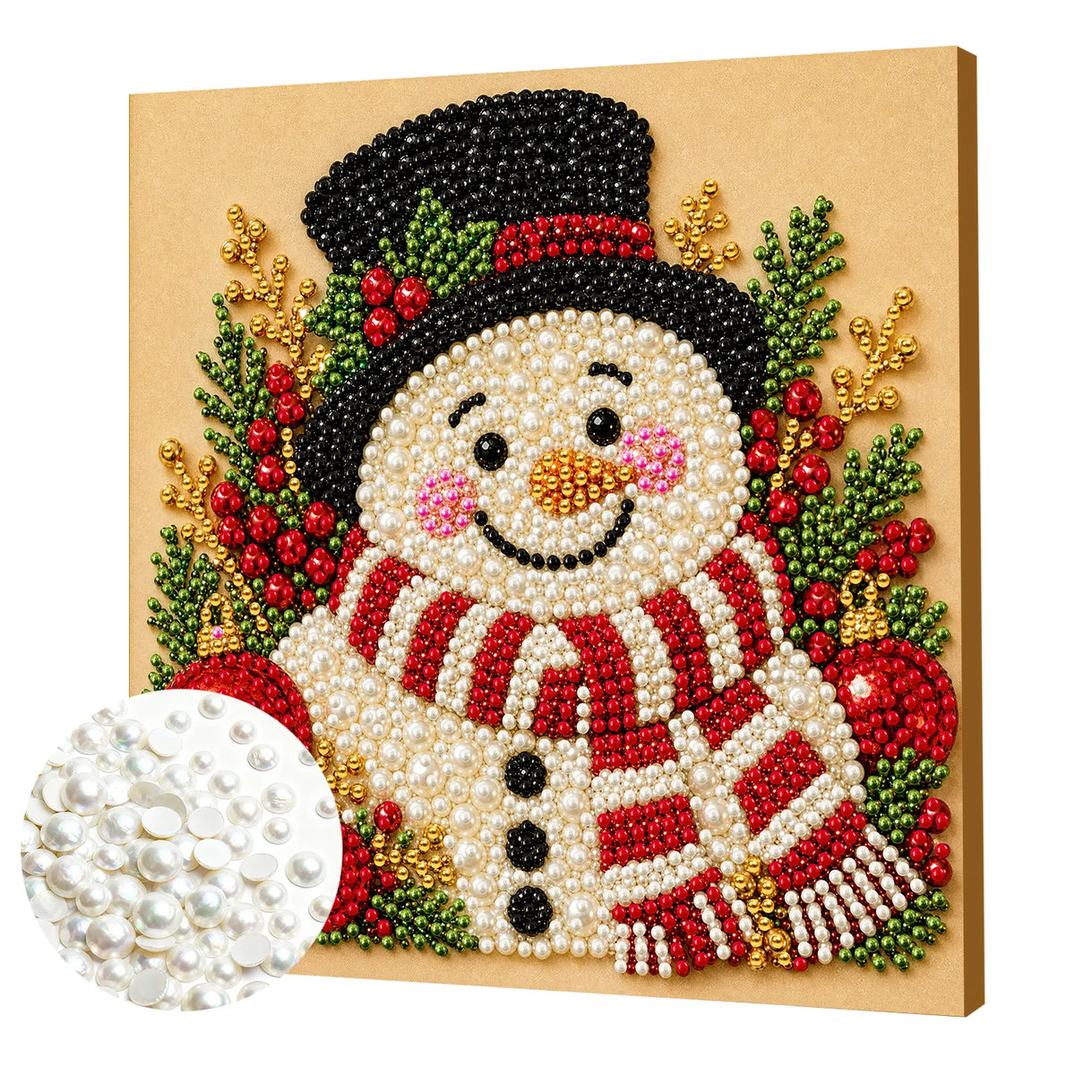 DIY Pearl Painting Christmas Snowman with Frame(20x20cm)