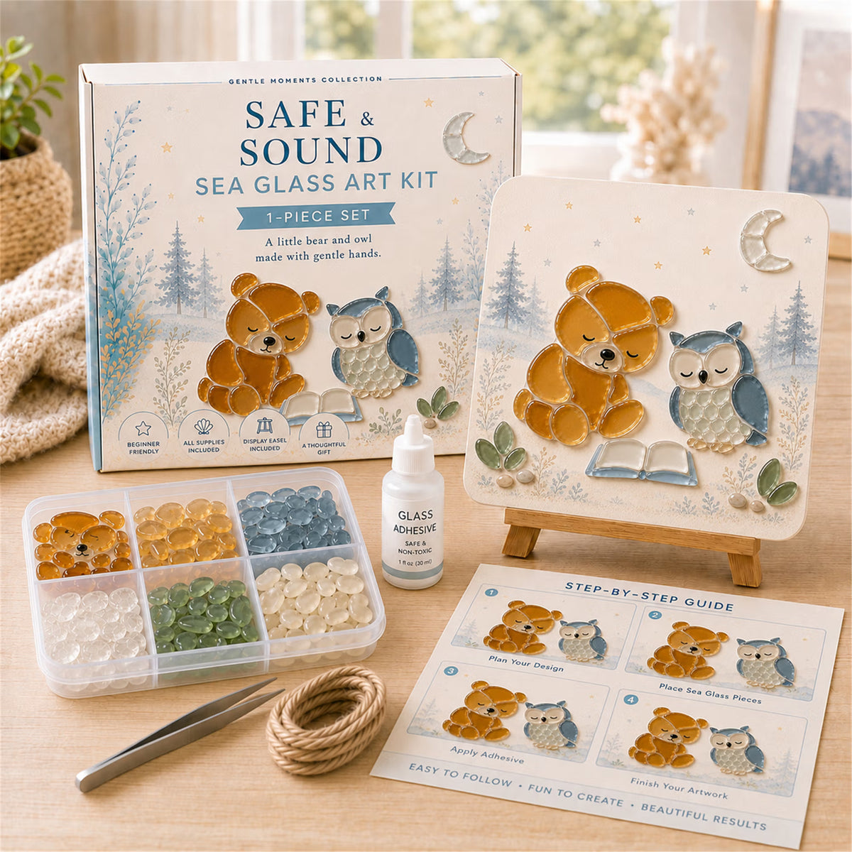 🐻🦉✨ DIY Bear & Storytime Owl Sea Glass Art Kit