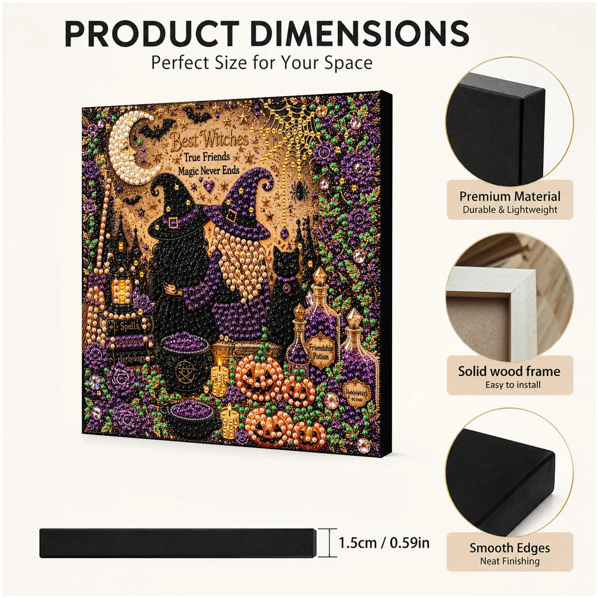 DIY Pearl Painting Halloween Witch with Frame(20x20cm)