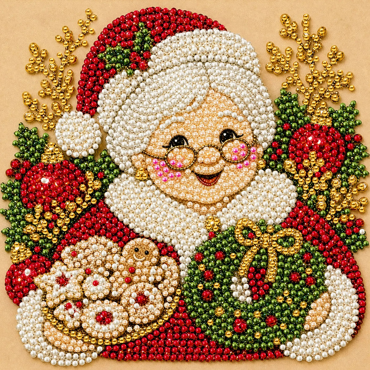 DIY Pearl Painting Christmas Gandmother with Frame(20x20cm)