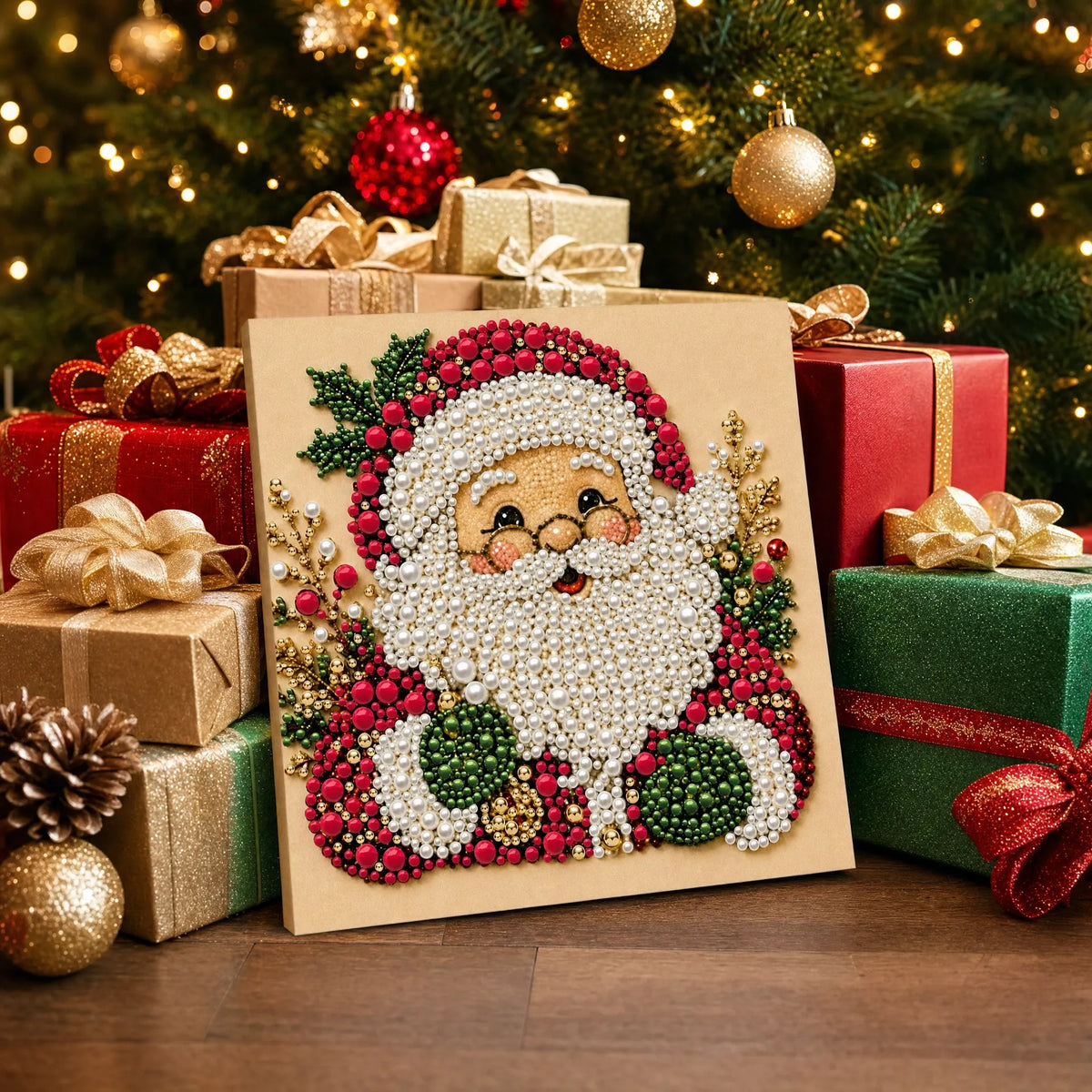 DIY Pearl Painting Santa Claus with Frame(20x20cm)