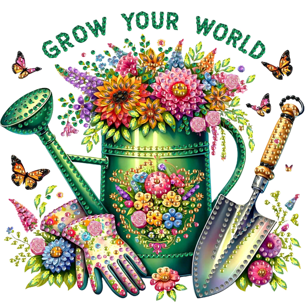 Watering Can DIY Special Shape Double sided Print Clear Diamond Art Kit Wooden Framed Diamond Painting Kit(22x22cm)