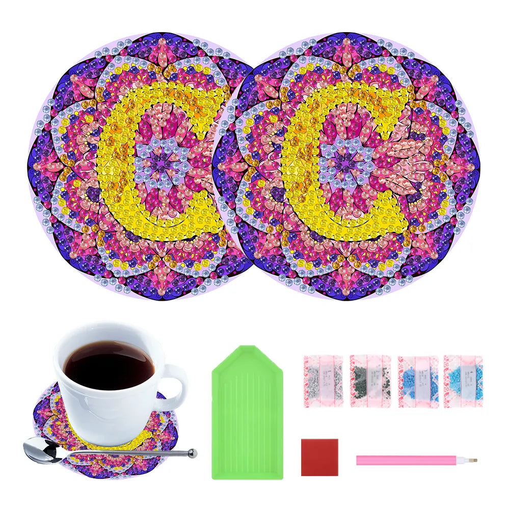 2pcs/set DIY Diamond Painting Special Shape Acrylic Alphabet Coaster Kit
