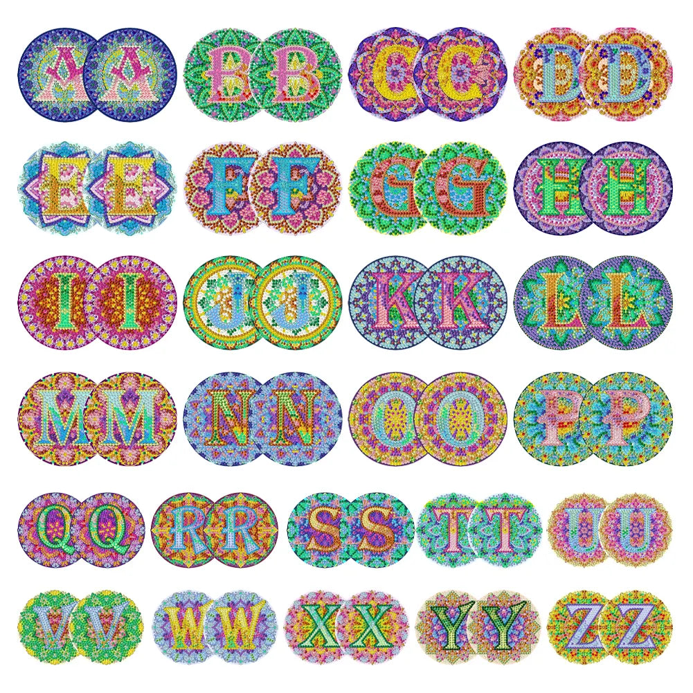 2pcs/set DIY Diamond Painting Special Shape Acrylic Alphabet Coaster Kit