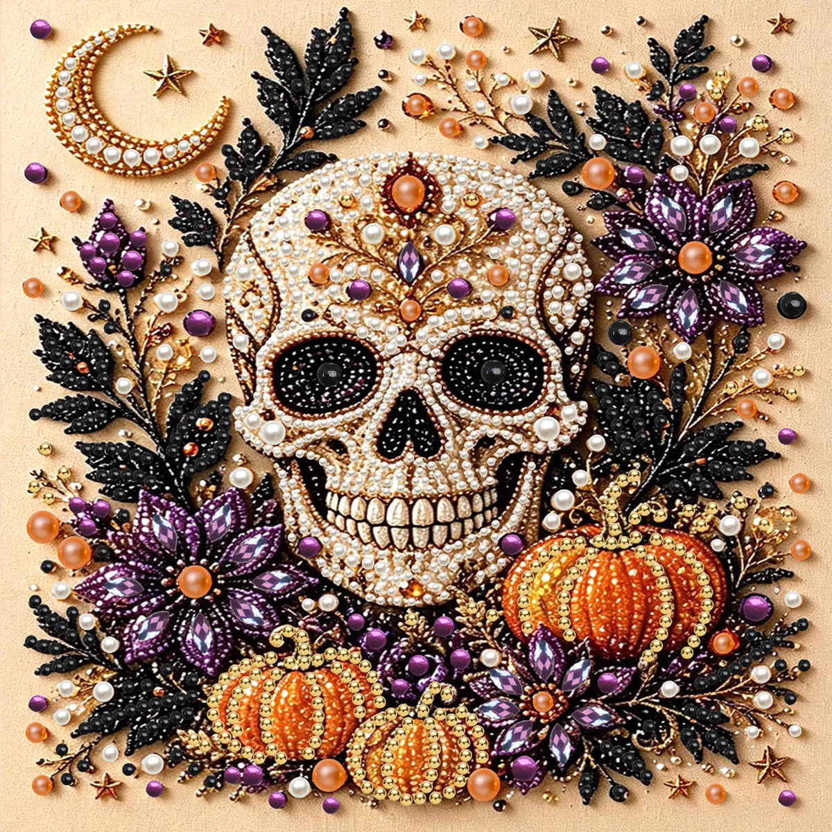 DIY Pearl Painting Halloween Skeletons with Frame(20x20cm)