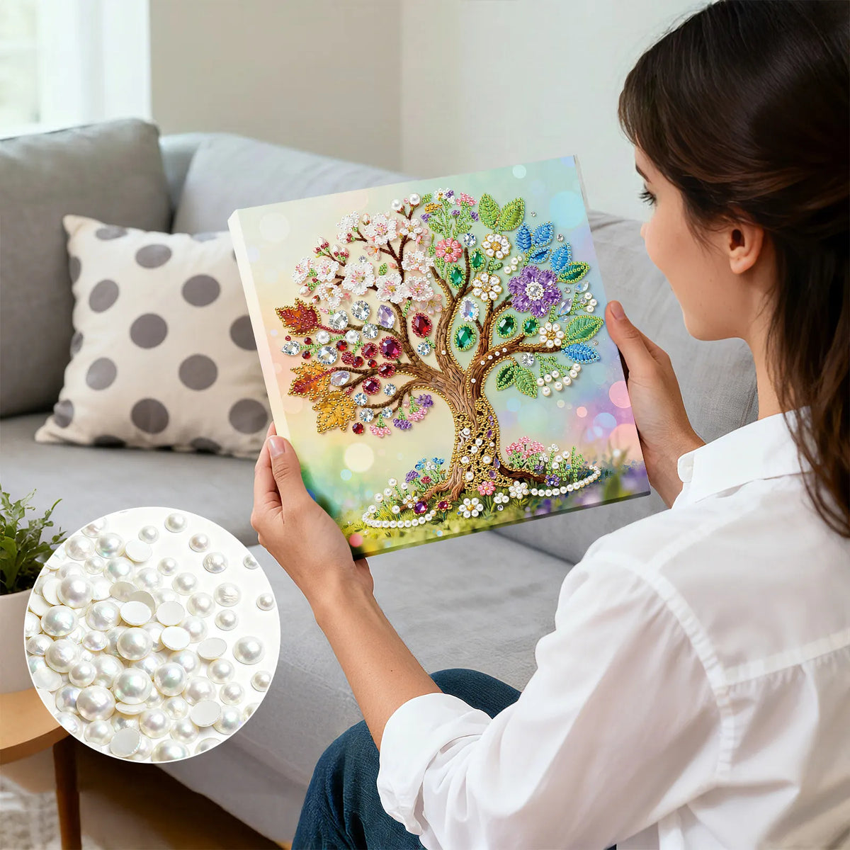 Framed Tree Of Life - Pearls Painting Kit for Creativity DIY Pearl Dot Crafts for Gift Home Wall Decor 25*25CM
