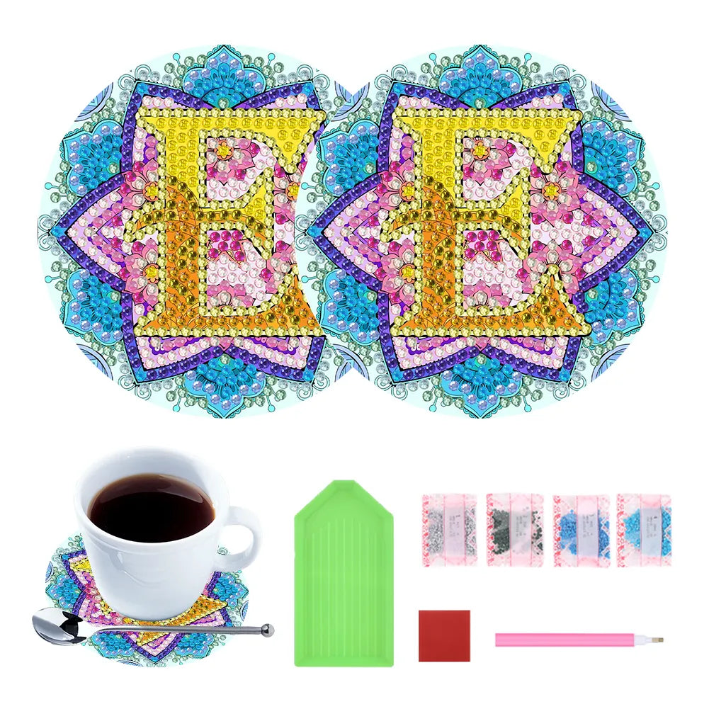 2pcs/set DIY Diamond Painting Special Shape Acrylic Alphabet Coaster Kit