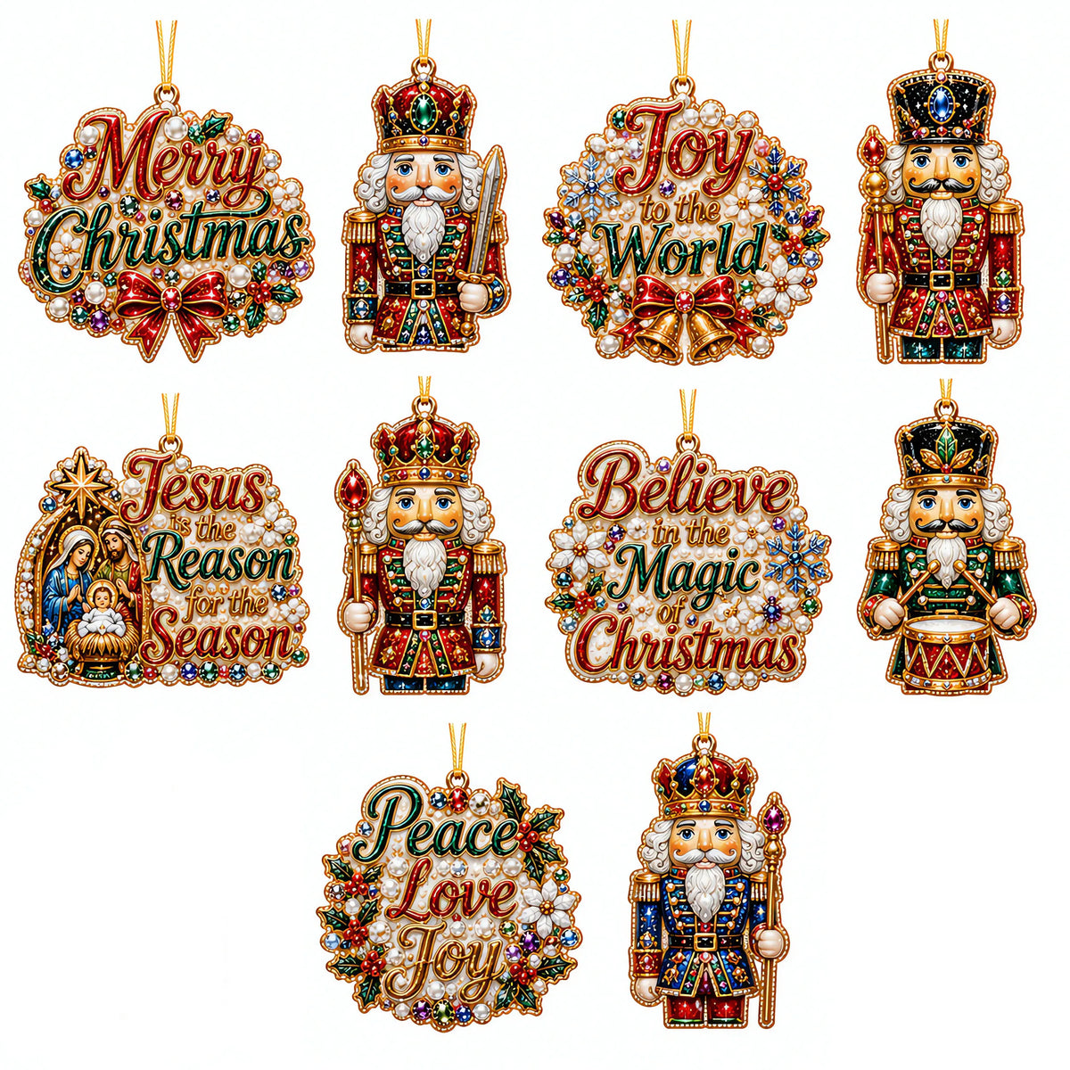 10Pcs Diamond Painting Acrylic Nutcracker Christmas Tree Ornament for Decorations