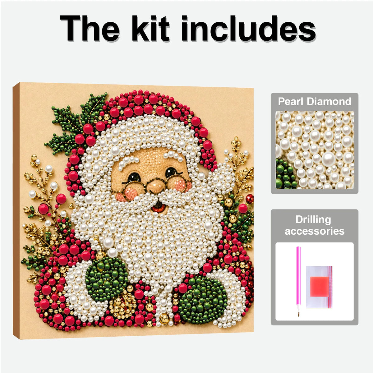 DIY Pearl Painting Santa Claus with Frame(20x20cm)