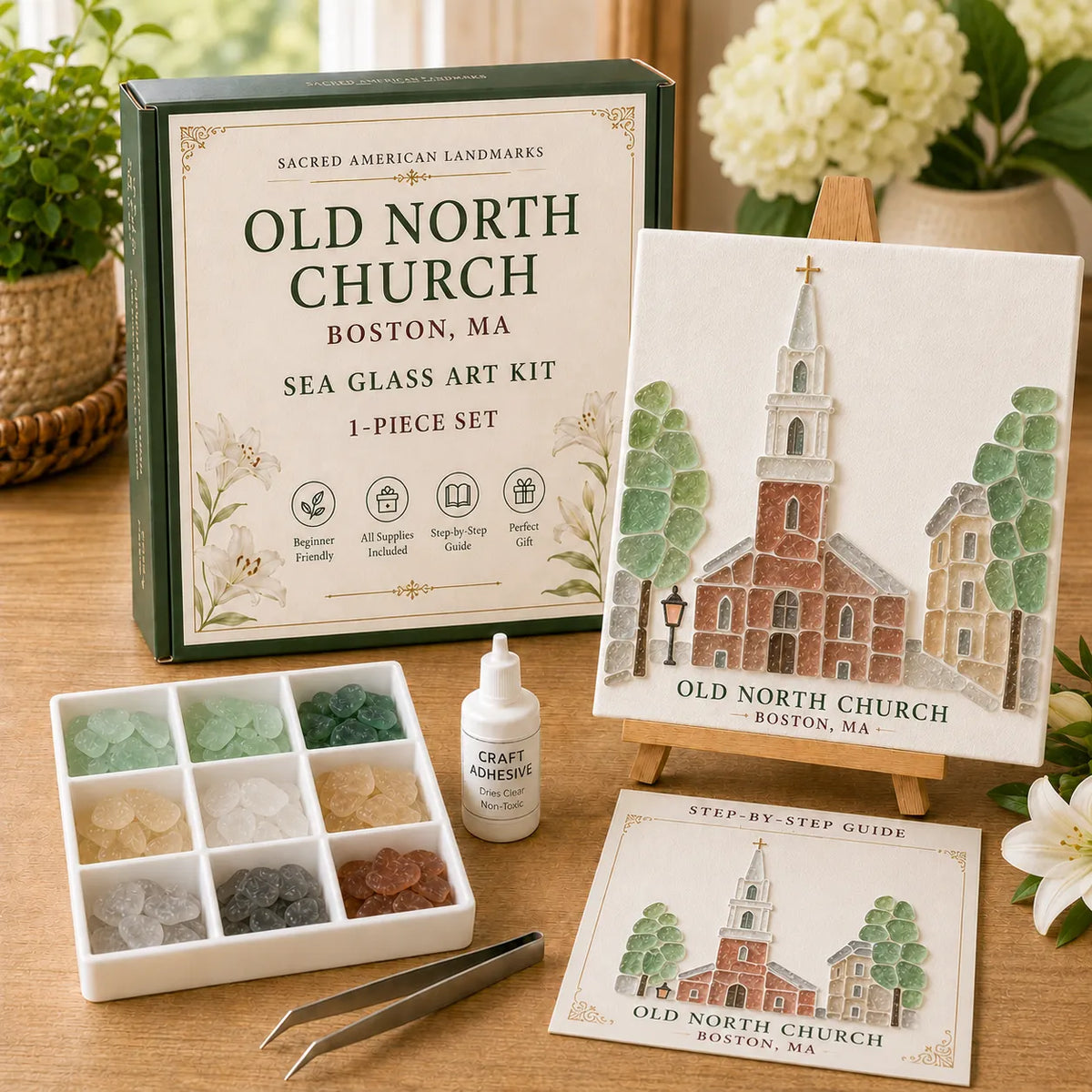 🔔 Old North Church – DIY Sea Glass Art Kit