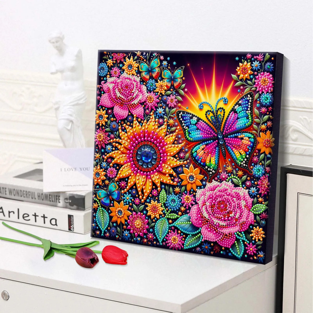 (Pre-Framed)Butterfly Flower-Special Shape Diamond Painting Kit(29x29cm)