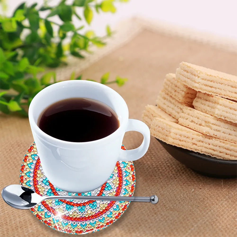 8pcs DIY Anti Slip Mandala Coasters Stackable Creative for Tabletop Protection