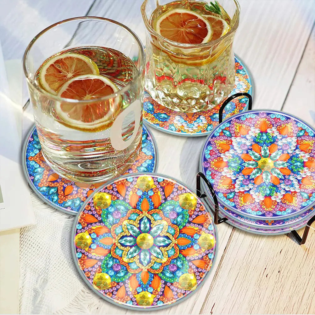 [Upgrade]6pcs/set DIY Diamond Painting Waterproof Case Classic Mandala Coaster Gift Decor Set