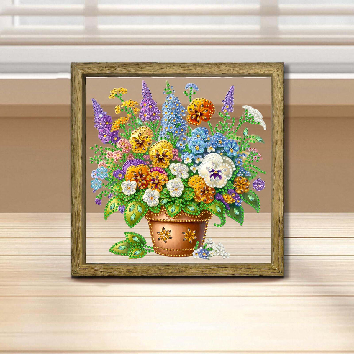 Flower DIY Special Shape Double sided Print Clear Diamond Art Kit Wooden Framed Diamond Painting Kit(22x22cm)