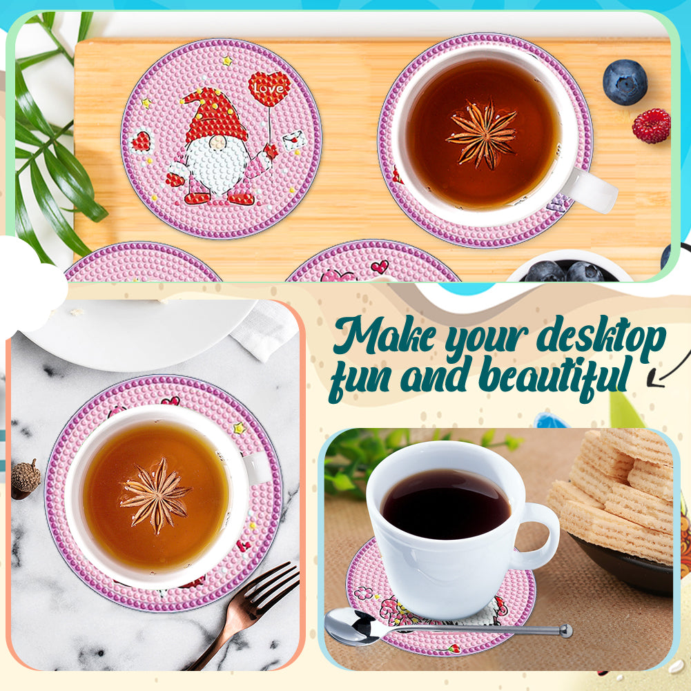 8PCS DIY Diamond Painting Art Acrylic Coaster Kit (Pink Gnome)