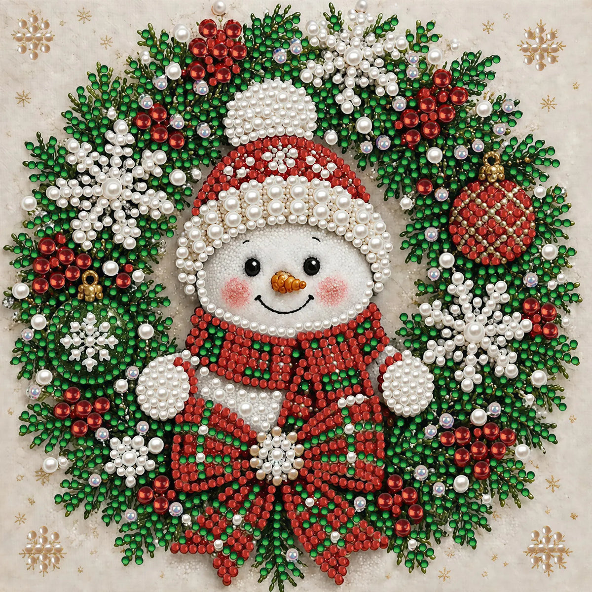 DIY Pearl Painting Christmas Snowman with Frame(20x20cm)