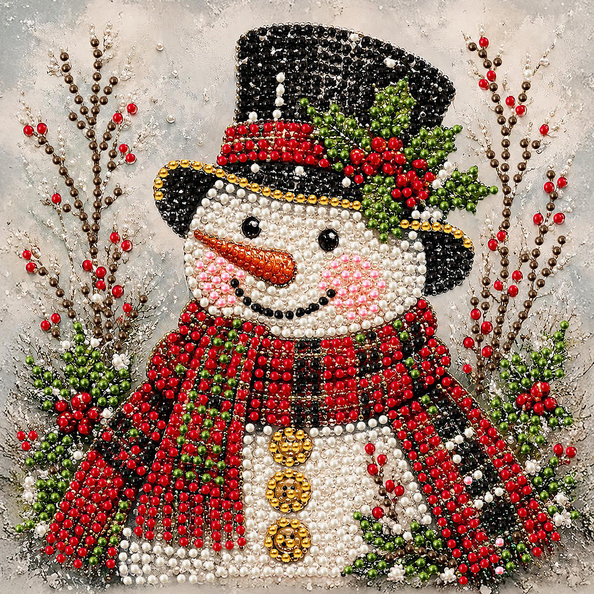 DIY Pearl Painting Christmas Snowman with Frame(20x20cm)