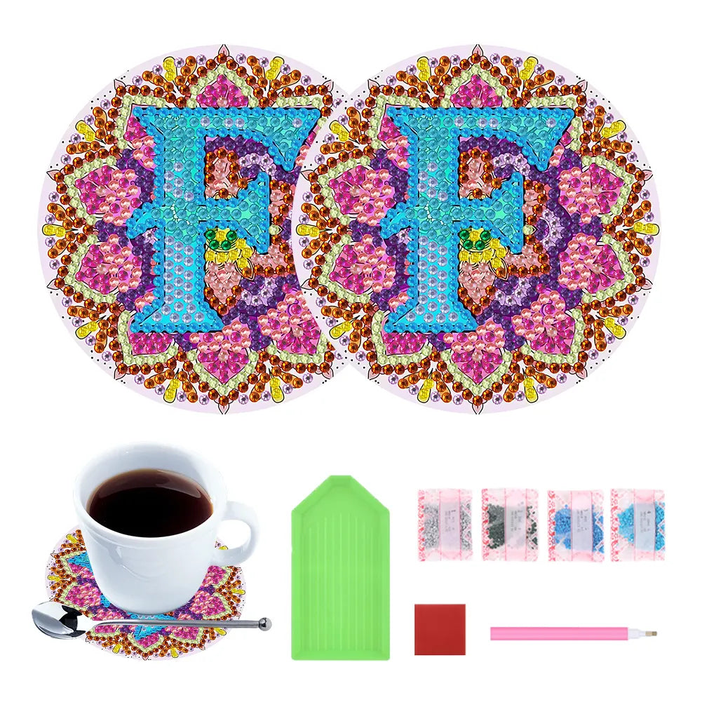 2pcs/set DIY Diamond Painting Special Shape Acrylic Alphabet Coaster Kit