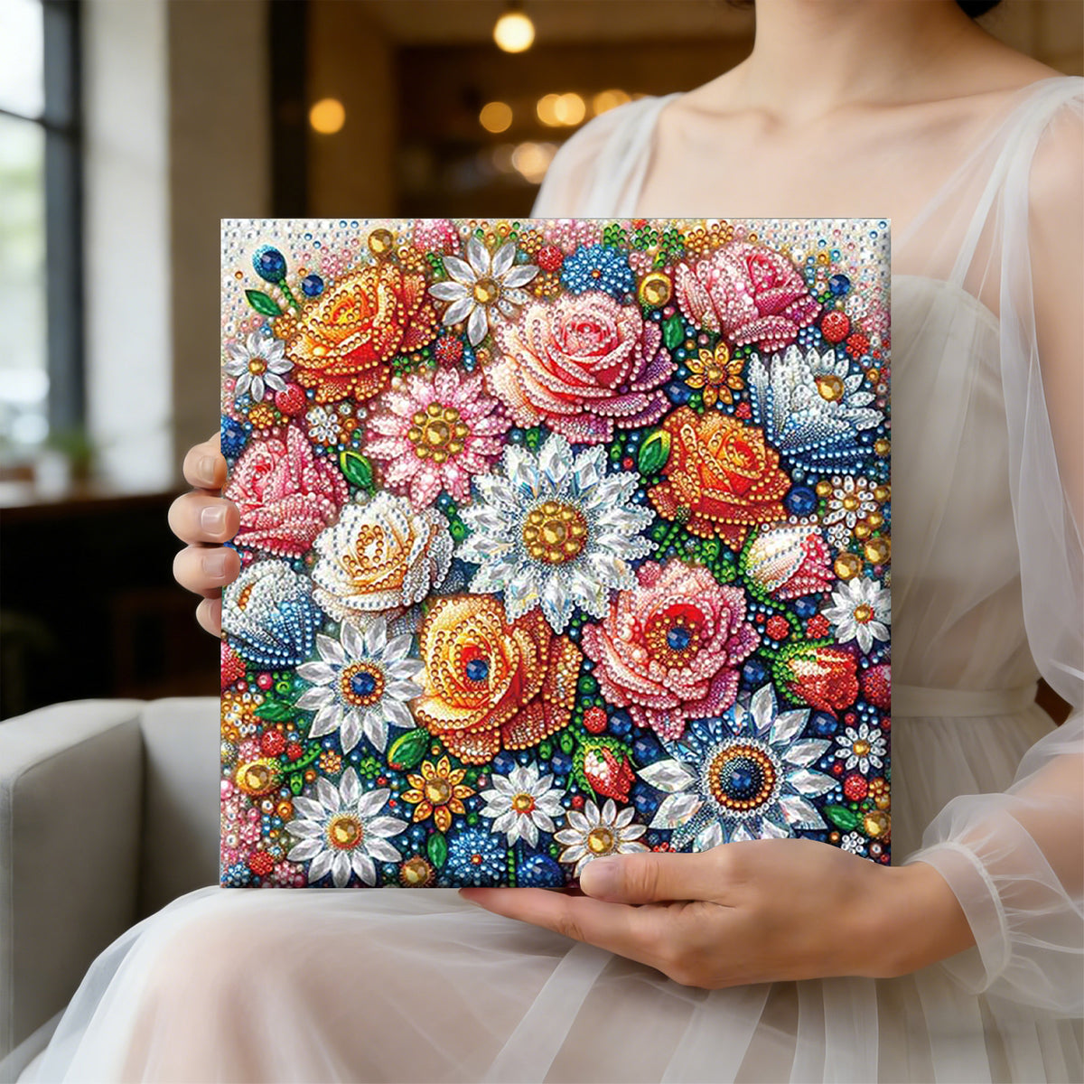 Flower DIY Special Shape Drill Art Craft Pearl Diamond Painting with Frame 25x25cm Diamond Art Pearl Painting Kit for Adults Beginners Home Decor