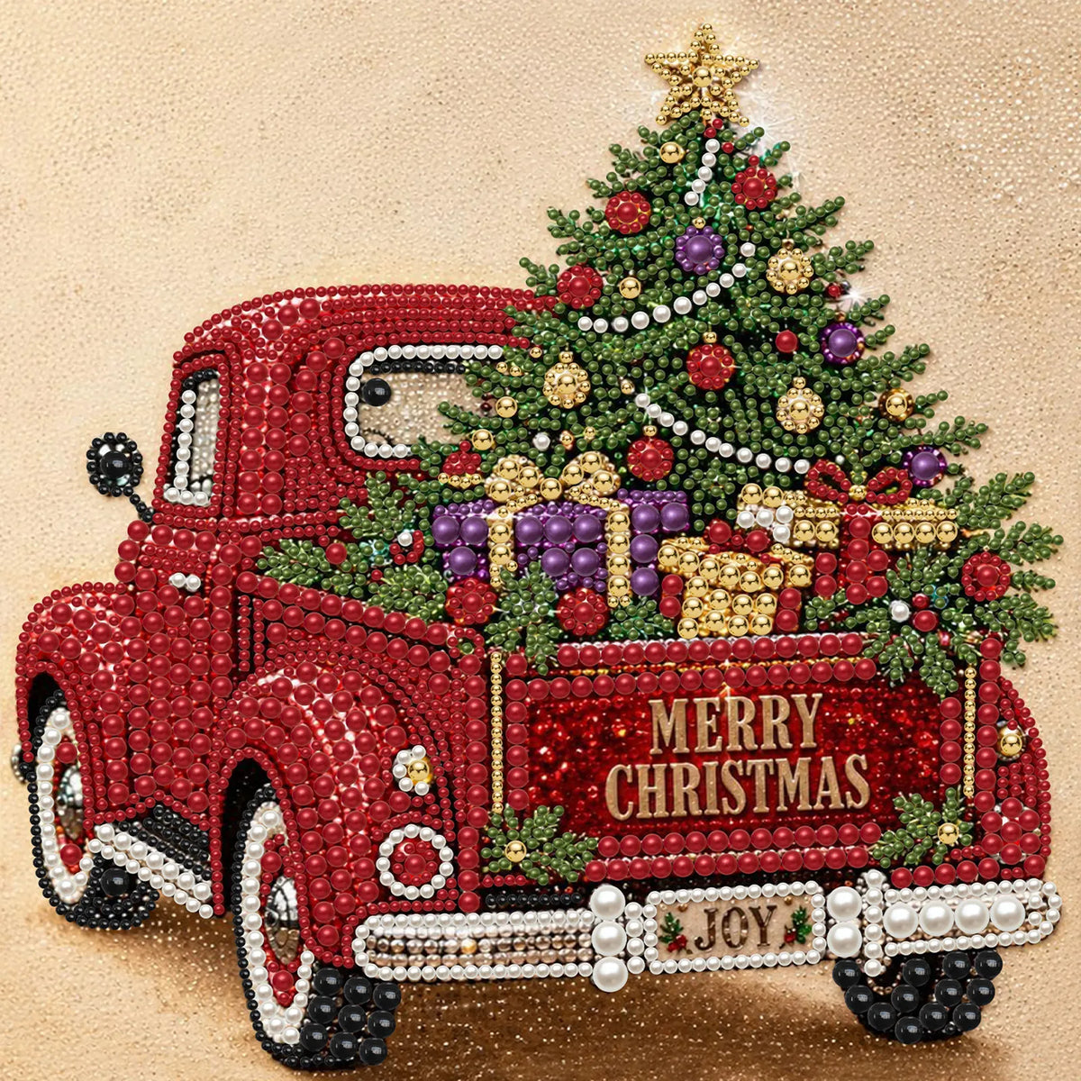 DIY Pearl Painting Christmas Red Car with Frame(30x30cm)